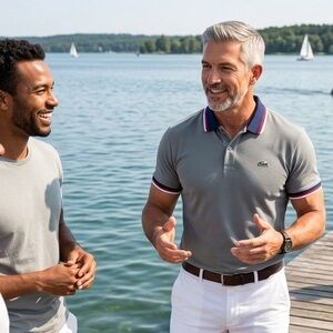 Lacoste Light Blue Polo with Navy, Red & White Trim